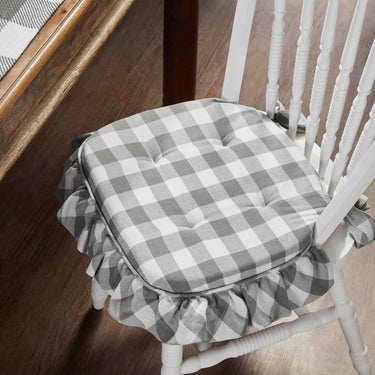 Annie Buffalo Check Grey Ruffled Chair Pad 16.5x18 - The Fox Decor